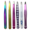 Stainless steel eyebrow tweezers Oblique mouth spray paint color eyebrow makeup tools